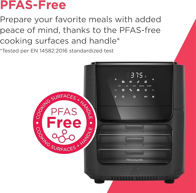 Frigidaire 5-in-1 Air Fryer Combo Oven with Viewing Window, Large 12.6 QT Capacity, Digital Display, 5 Cooking Modes, 7 Recipe Presets, Automatic Shake Reminder, PFAS-Free Cooking Surfaces, Black