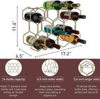 Buruis Countertop Wine Rack, 14-Bottle Modern Freestanding Metal Holder for Red and White Wine, Tabletop, Kitchen, Bar, and Cabinet Storage (Gold)
