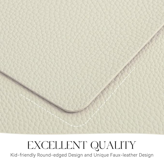 MOSAYT Vinyl Placemats Set of 4, Heat Resistant Place Mats 100% Waterproof Washable & Wipeable Faux Leather Reversible Table Mats for Kitchen Dining Party Indoor Outdoor, 12" x 17", Beige