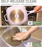 10.5 Inch(3.8QT) Deep Frying Pan,Non Stick Frying Pans Cast Aluminum,Ti-Ceramic Non Toxic Pix Pan with Lid,Natural Wooden Spatula and Loofah Scrubber-Dusk Petal