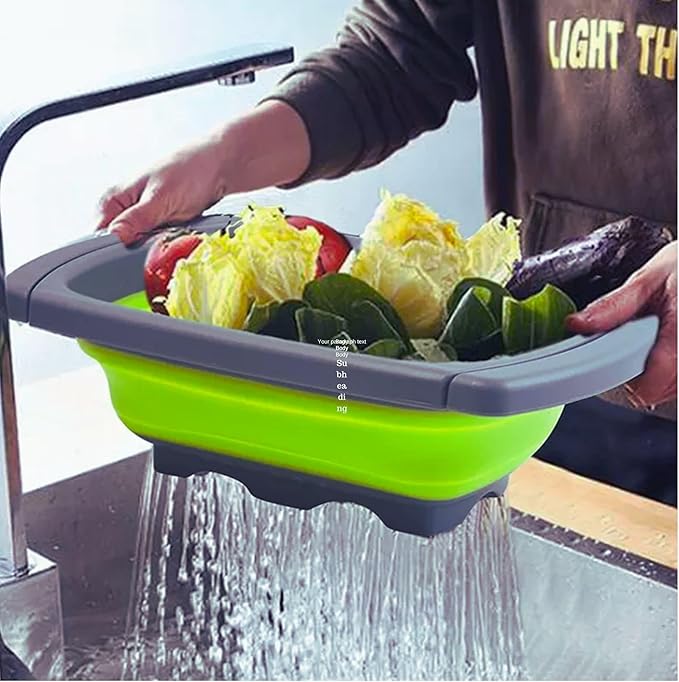 Collapsible Silicone Over-the-Sink Colander – 6-Quart Foldable Strainer with Extendable Handles & 3 Bonus Peelers, Perfect for Vegetables, Fruits, and Pasta (Green)