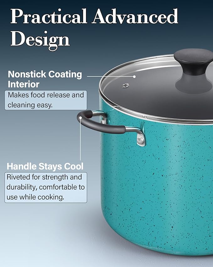 Cook N Home Nonstick Stockpot with Lid 6-Quarts, Professional Cooking Soup Pot, Casserole Cookware, Turquoise