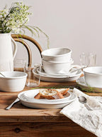 LE TAUCI Dishes Set for 4, Stoneware Plates and Bowls Set, Farmhouse Ceramic Dinnerware, Microwave & Dishwasher Safe, Stackable,12-Piece, White (10" Dinner+8" Salad Plates+6" Bowls)