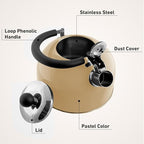 Lily's Home 2 Quart Stainless Steel Whistling Tea Kettle, the Perfect Stovetop Tea and Water Boilers for Your Home, Dorm, Condo or Apartment. (Pastel Cream)