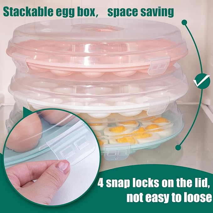 HAKSEN Deviled Egg Containers with Lid, Portable Deviled Egg Platter Carrier Holder Trays with 22 Slots for Holiday Party and Home Kitchen, Blue