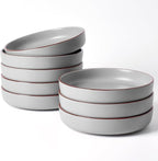 famiware Mercury Pasta Bowls Set of 8, 33 oz Large Salad Bowls, Ceramic Pasta Plates Bowls, Serving Bowls for Kitchen, Microwave & Dishwasher Safe, Light Gray