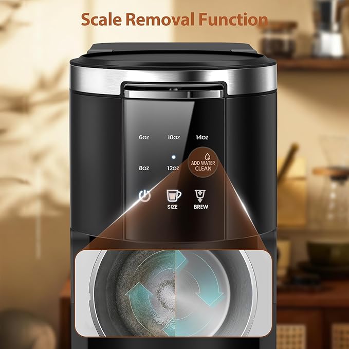 WAA Single Serve Coffee Maker, 2 in 1 Coffee Machine for Capsule & Ground Coffee, 6 to 14oz Brew Size, 40oz Removable Reservoir, Coffee Brewer with Auto Shut-off, Self-Cleaning, Memory Function, Black