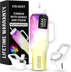 Coldest Tumbler with Handle and Straw, 100% Leak Proof Insulated Tumbler with Lid and Straw (3 Lids), Stainless Steel Tumblers for Women & Men, Cup Holder Friendly, 46 oz (Clouds of Tie Dye)
