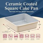 Square Cake Pan - Aluminized Steel, Ceramic Non-Stick Coating, Non-Toxic, Ideal Size, Heavy-Duty, Elevate Your Baking with Durability and Style!