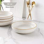 GBHOME 9'' Large Ceramic Pasta Bowls, 38oz Stoneware Pasta Serving Bowls Set of 4 for Kitchen, Wide Bowls for Fruit,Pasta,Salad,Oatmeal,Meal, Microwave Safe, Reactive Glaze-Pear White