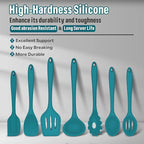 Silicone Cooking Utensils Set, E-far 7-Piece Blue Heat Resistant Kitchen Utensils Set, Kitchen Nonstick Tools Spatula Ladle Spoon Pasta Server for Non-stick Cookware, Non-Toxic & Dishwasher safe