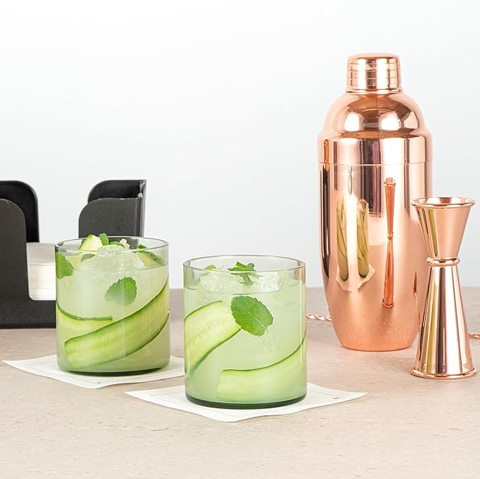 Restaurantware-Vetri 10 Ounce Old Fashioned Glasses, 24 Dishwashable Whiskey Glasses - No-Lead, Durable, Green Glass Tumblers For Scotch, For Drinking Liquor, Cocktail, Bourbon, Cognac, And More