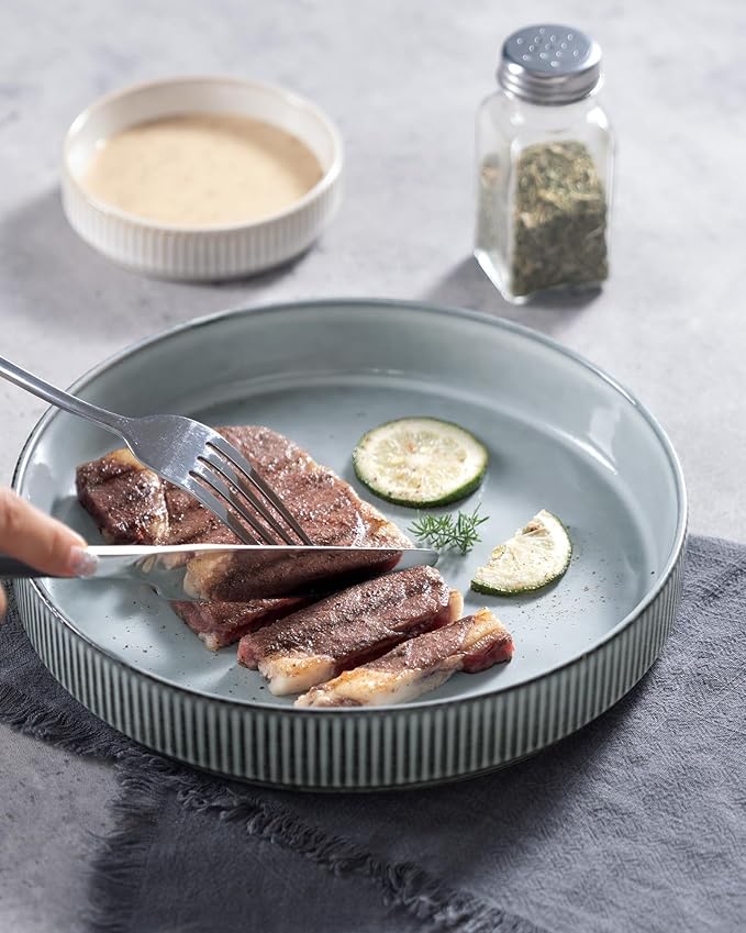 famiware Star 7.5" Pasta Bowls Set, Salad Bowl Set of 4, Double Reactive Glaze, Stackable, Ideal for Your Friend for Housewarming, Festivals, Smoky Blue