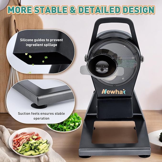 Newhai Commercial Scallion Slicer Spring Onion Chopper Electric Vegetable Cutter for Garlic Ginger Chili Potato Cucumber, 6000BPM, 200W, with 2 Back-up Blade Discs