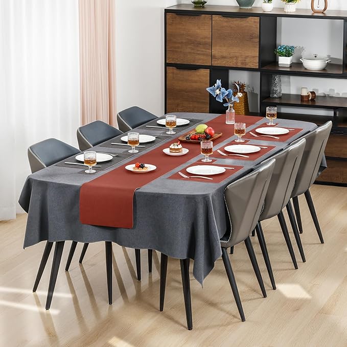 Myir JUN Dual Sided Faux Leather Placemats Set of 4 for Indoor Outdoor Dining Tables, Square Non-Slip Washable Wipeable Table Mats (Gray Terracotta)