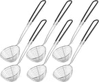 Geiserailie 6 Pieces Stainless Steel Hot Pot Strainer Scoops 2.5 Inch Mini Spider Strainer Skimmer Pasta Mesh Spoon Asian Skimmer Spoon Ladle with Handle for Home (Black)