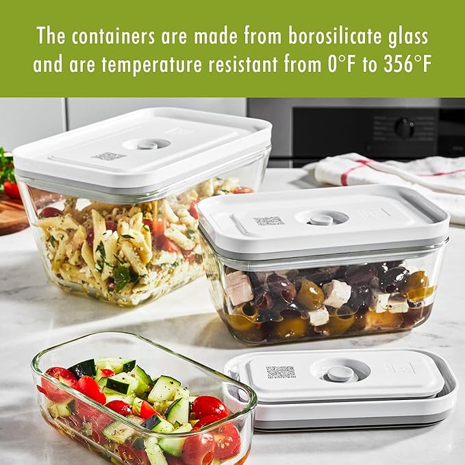 ZWILLING Fresh & Save 2-Piece Small Glass Vacuum Sealer Food Storage Containers with Airtight Lids, Meal Prep Container