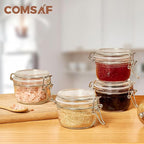 ComSaf 4oz Small Airtight Glass Jars Set of 12 with Lids Food Storage Jar Round, Mason Jar, Mini Storage Container with Clear Preserving Seal Wire Clip Fastening for Kitchen Canning, Jam, Spice, Honey