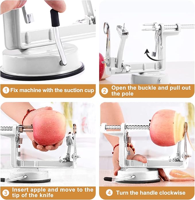 Apple Peeler Slicer Corer with Stainless Steel Blades and Powerful Suction Base for Apples Pears Potatoes(White)