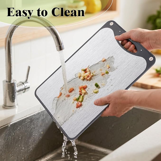 Titanium Cutting Board,Double Sided Chopping Board,Food Grade Titanium And Wheat Straw PP, Large Size 15”×10” And Easy To Clean,Dark Gray