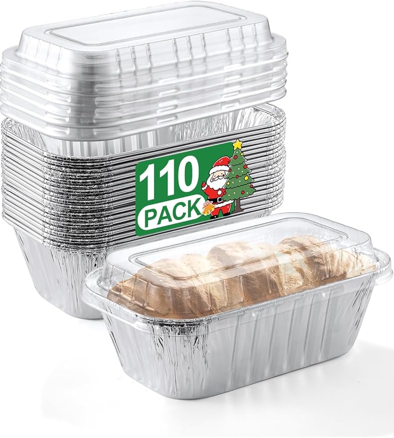 110 Pack 6x3.5x2 Disposable Aluminum Loaf Pans with Lids - 1 Lb Mini Loaf Pans, Small Aluminum Tin Foil Baking Pan, Food Containers for Baking, Cakes, Bread, Meat, Loaves