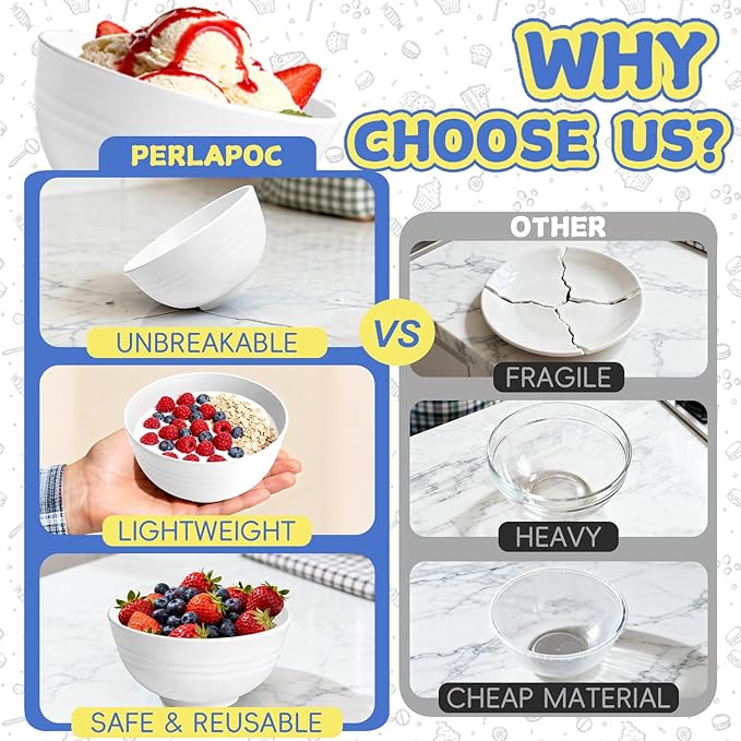 Wheat Straw Small Bowls 10 OZ, Unbreakable Dessert Bowls Set of 6, Microwave & Dishwasher Safe Bowl for Kitchen, Mini Reusable Plastic Bowl for Indoor Outdoor, White