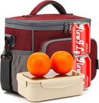 FlowFly Insulated Reusable Lunch Bag Adult Large Lunch Box for Women and Men with Adjustable Shoulder Strap,Front Zipper Pocket and Dual Large Mesh Side Pockets,Red