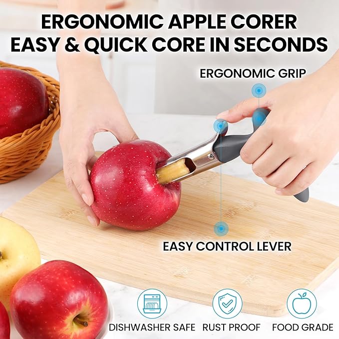 SCHVUBENR Premium Apple Corer Tool - Easy to Use and Clean - Sturdy Apple Remover with Sharp Serrated Tips - Stainless Steel Corers for Apple and Pear - Core Fruits with Ease(Silver)