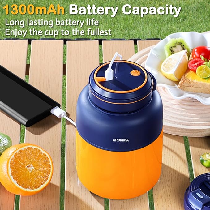 Portable Smoothie Blender for Smoothies & Shakes 43oz 1300ML USB Charging Cordless Powerful Blades Blending Portable Juice Cup Blender for Small Ice Fruit Vegetable Crush Kitchen Gym Outdoor