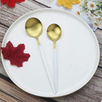 JASHII Flatware Silverware Set Stainless Steel Satin Finish Cutlery Set Service for 6, 30-Piece Spoons And Forks Kitchen Utensil Set, Dishwasher Safe (Matte White handle gold)