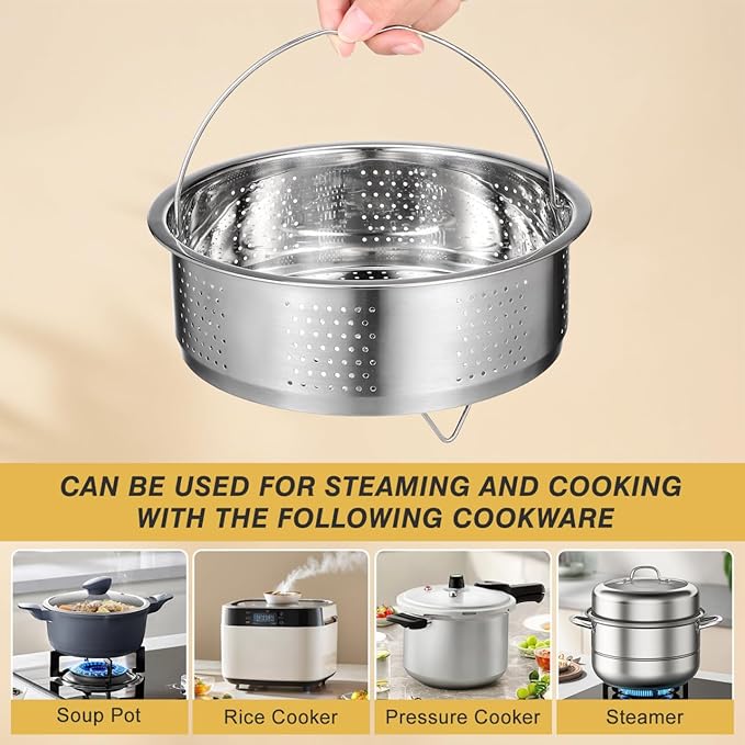 UPKOCH Pasta Strainer Steamer Basket Stainless Steel Vegetable Steamer Basket Insert Chinese Dumpling Rice Cooker Steaming Basket with Handle for Veggie Fish Seafood Cooking 22cm