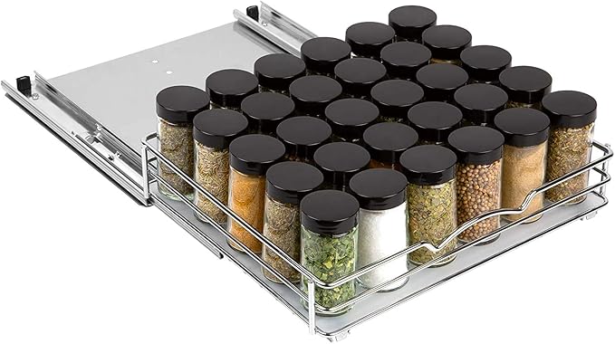 Pull Out Cabinet Organizer for Spices, Cans - Heavy Duty with Lifetime Limited Warranty- Pull Out Spice Rack- Cabinet Pull Out Shelf for Cans,Dishes, Etc, 12-3/8"Wx 10-3/8"D x 2-3/4” H, Chrome