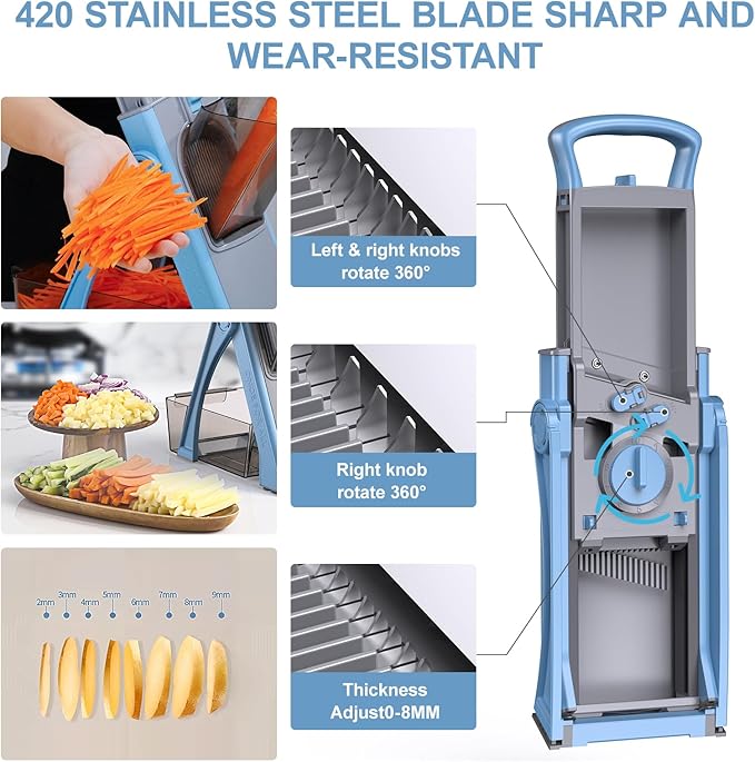 [All in 1] Upgraded Version Mandoline Slicer for Kitchen & Adjustable Mandoline Slicer. Veggie Chopper, Vegetable Cutter, Detachable Blade, Slice, Strips, Dice, Shred and Chop