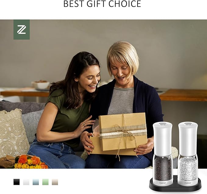 Electric Salt and Pepper Grinder Set with LED Power Display,Larger Capacity Salt and Pepper Shakers Set Rechargeable Electric with Flexible Coarsenes,LED Light,One Hand Operation for Kitchen(White)