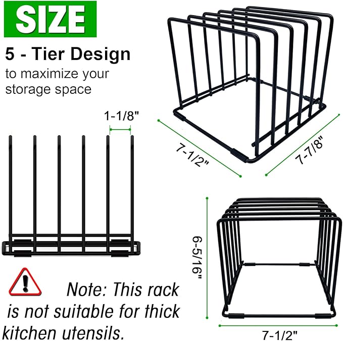 5-Tier Dish Rack & Cutting Board Organizer – 5-Tier Metal Rack for Cutting Boards, Bakeware, Trays – Space-Saving Kitchen Storage, Rust-Resistant Dish Organizer for Cabinets, Countertops & Pantry