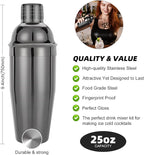 23 Piece Cocktail Shaker Set Bartender Kit with Acrylic Stand & Cocktail Recipes Booklet, Professional Bar Tools for Drink Mixing, Home, Bar, Party (Include 4 Whiskey Stones) - Black