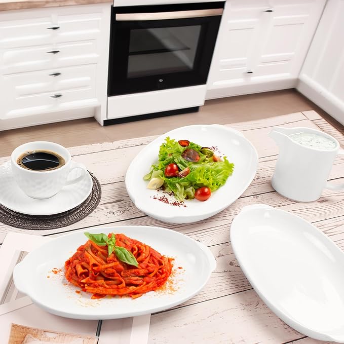 9.5 x 6 Inch Oval Au Gratin Baking Dishes, Set of 2, Porcelain Baking pan Oven Safe, Roasting Lasagna Pans, for Casserole Dish, Pie Plate, Baking, scalloped, potatoes, shepherds pie