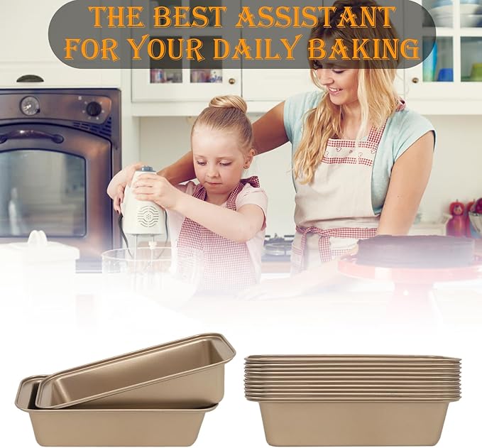 Small Mini Loaf Pans Nonstick Bread Pans Set, 12-Pack, 10x5.1x2.5 in, Thick Carbon Steel, Oven & Air Fryer Safe, Cute Baking Tins, Easy-to-Clean, Durable Bakeware for Mini Bread & Cakes (Gold)