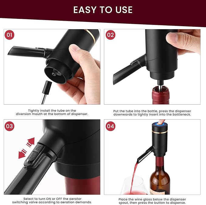 3-in-1 Electric Wine Aerator & Decanter Set with Stand Base - Automatic Pump Dispenser, Retractable Tube, and Built-in Pourer, Ideal Gift for Wine Lovers