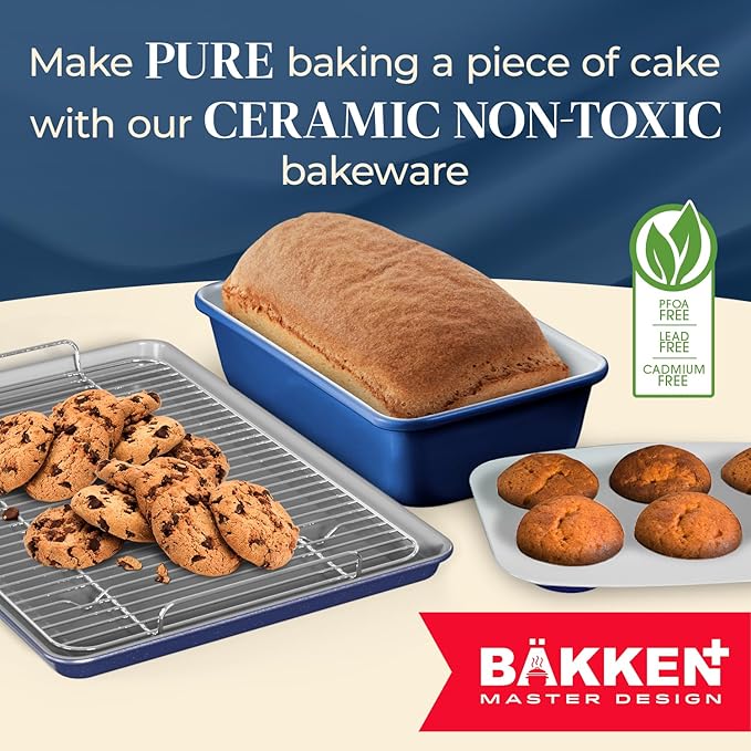 BAKKENMASTER Square Cake Pan - Aluminized Steel, Ceramic Non-Stick Coating, Non-Toxic, Ideal Size, Heavy-Duty, Elevate Your Baking with Durability and Style