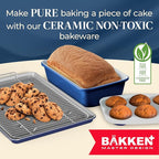 BAKKENMASTER Square Cake Pan - Aluminized Steel, Ceramic Non-Stick Coating, Non-Toxic, Ideal Size, Heavy-Duty, Elevate Your Baking with Durability and Style