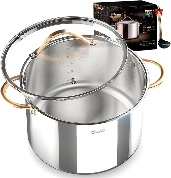 Stock Pot 12 Quart, 18/10 Tri-Ply Stainless Steel All Clad Stock Pot with Lid, Seamless 12 QT Cooking Pot with Copper Handle, Healthy Stockpots, Induction, Gas, Oven and Dishwasher Safe