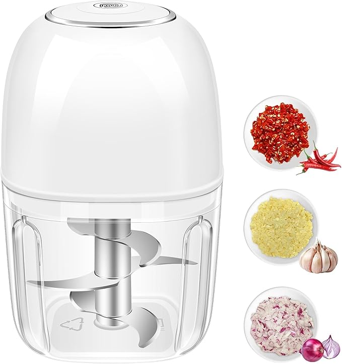 350ML Electric Garlic Chopper, Portable Mini Food Processor, USB Garlic Mincer Masher with 6 Stainless Steel Blade, Rechargeable Vegetable Chopper for Ginger, Chili, Meat, Spices