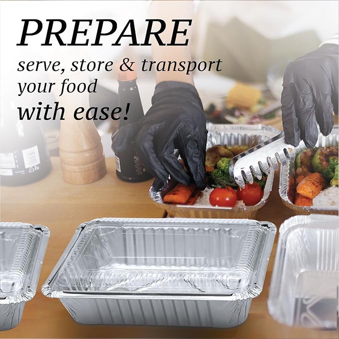 Spare Essentials (55 Count) 2.25LB Aluminum Containers with Lids (8.5"x6") - Disposable Foil Container for Takeout, Baking, Freezing, Food Storage - Aluminum Pans with Lids, To Go Containers