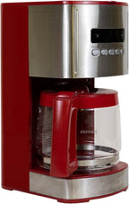 Kenmore Drip Coffee Maker - Programmable Cafe Machine With Glass Pot, Regular & Bold Brew, Auto Shut Off Large Water Reservoir, Reusable Filter, Kitchen Appliances For Cafeteria Barista, 12 Cup Red