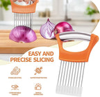 2PCs Stainless Steel Onion Slicer Holder, Onion Cutter Holder for Slicing of Onions,Tomatoes,Avocados,Eggs and Other Vegetables,KItchen Utensils (Orange & Black)