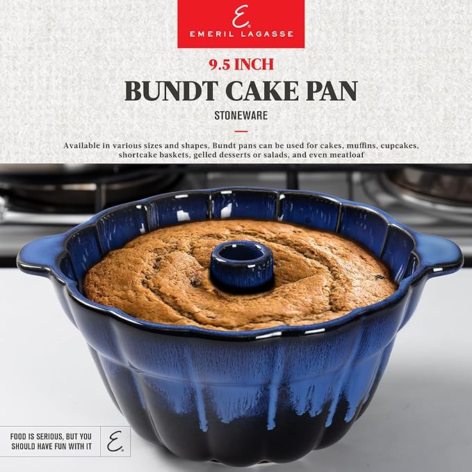 Emeril Lagasse Bundt Cake Pan Stoneware 9.5 in – Pound Cake Baking Pan, Perfect for Baking Delicious Bundt Cakes!
