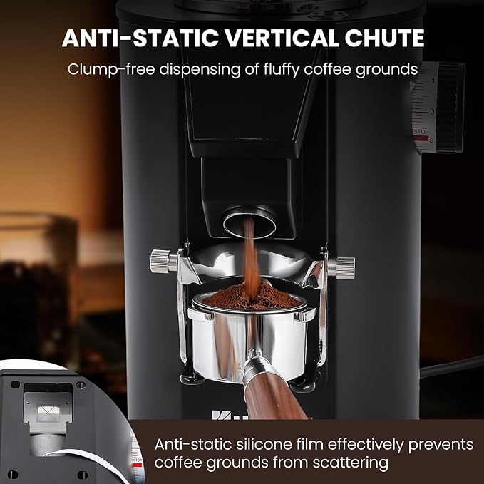 Huanyu Commercial Coffee Grinder - Touchscreen Control, 8 Grind Settings, 64mm Flat Burr, Dual Dosing Modes for Coffee Shops