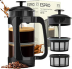 ESPRO P3 French Press Coffee Maker – Patented Double Micro-Filter for Grit-Free Brew, Heat Resistant thicker Borosilicate Glass Coffee press – (32 oz)