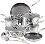 Circulon Clad Stainless Steel Cookware Pots and Pans and Utensil Set with Hybrid SteelShield and Nonstick Technology, 12 Piece - Silver
